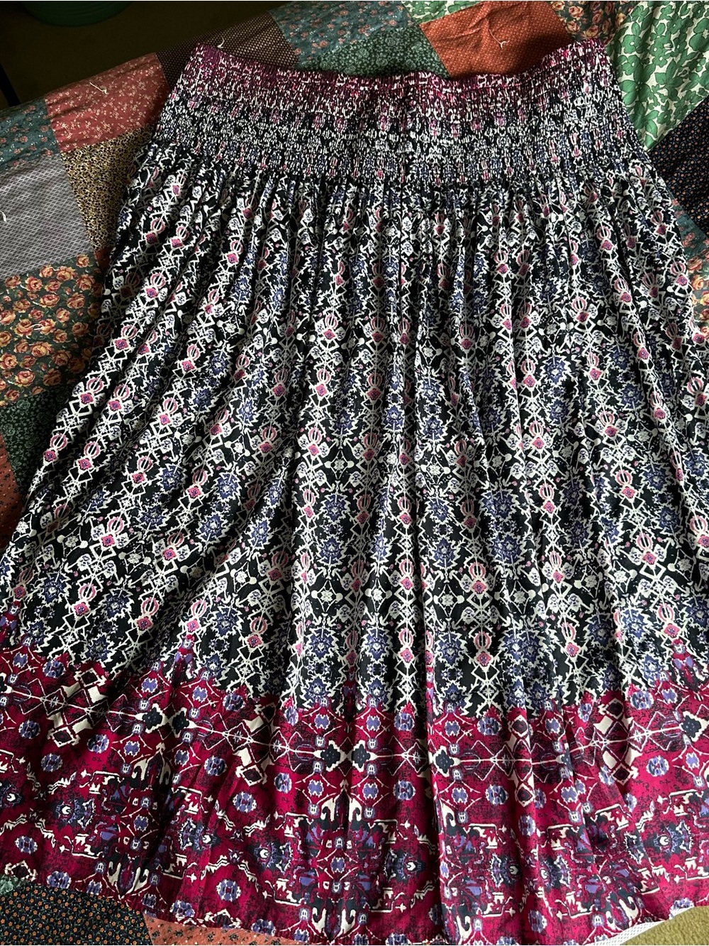 J. Jill Large Petite Smocked Waist Skirt Boho Geometric Paisley